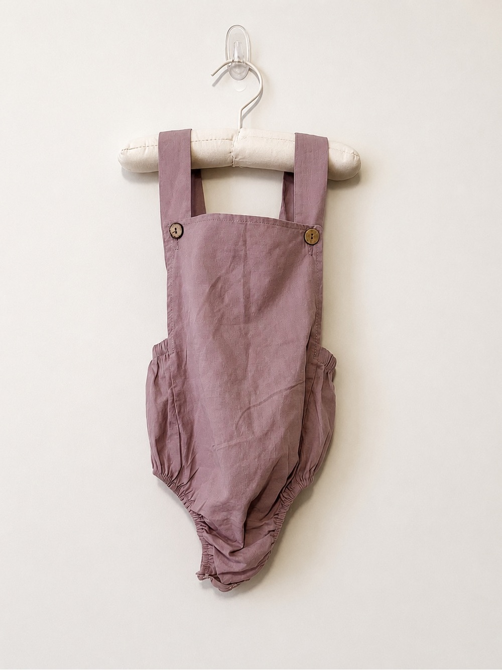 Mauve Linen Romper with Buttoned Straps